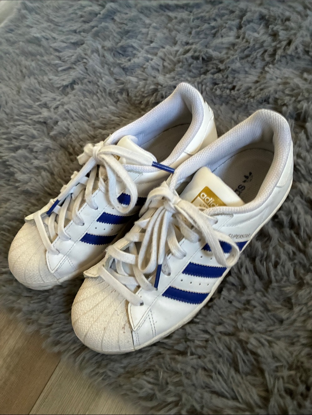 adidas Kids White and Blue Superstar Sneakers